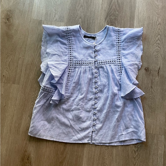 magali pascal dominika light blue button front ruffle detail summer blouse top - Picture 2 of 7